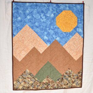 New handmade beige baby toddler crib quilt patchwork mountains cuddly flannel